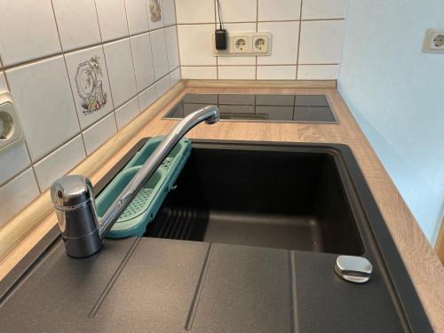 a sink in a kitchen with a faucet at Ferienhaus Waldglück in Tanne