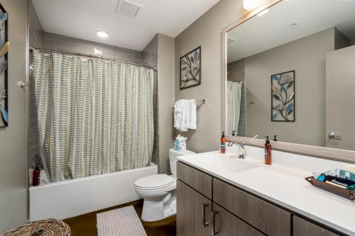 een badkamer met een wastafel, een toilet en een spiegel bij Sable 44 - One Bedroom in Minneapolis