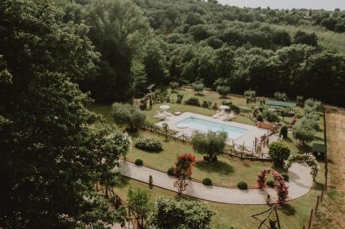 una vista aérea de un jardín con piscina en Agriturismo Tenuta Capitolini, en Collelungo