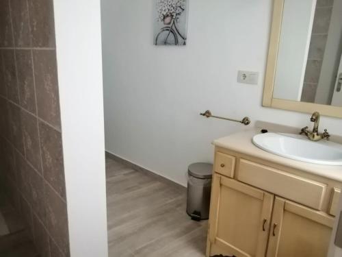 La salle de bains est pourvue d'un lavabo et d'un miroir. dans l'établissement CALDERON, à La Roda