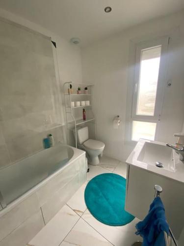 une salle de bain avec une baignoire, des toilettes et un lavabo dans l'établissement Petit château, à Chasse-sur-Rhône