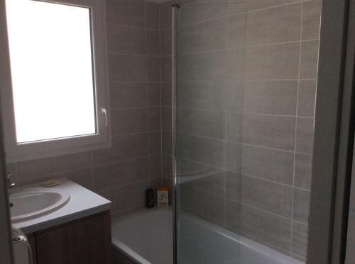La salle de bains est pourvue d'une douche et d'un lavabo. dans l'établissement Villa St. Georges, à La Rochelle