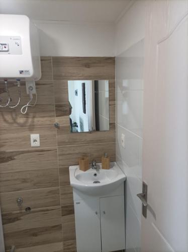 a bathroom with a sink and a mirror at Lavalleja 71 in Mercedes