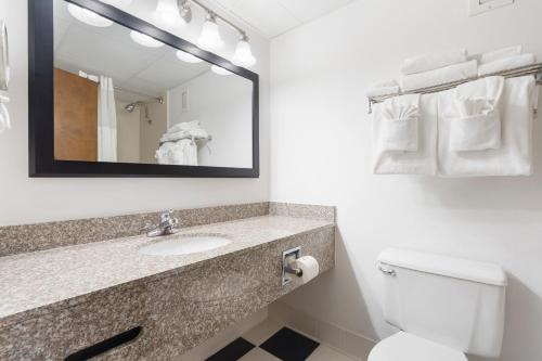 a bathroom with a sink and a toilet and a mirror at Thousand Hills Resort Hotel in Branson