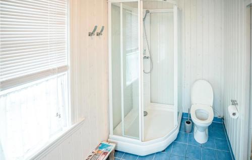 ein Bad mit einem WC und einer Glasdusche in der Unterkunft 4 Bedroom Lovely Home In Kvinesdal in Fossdal