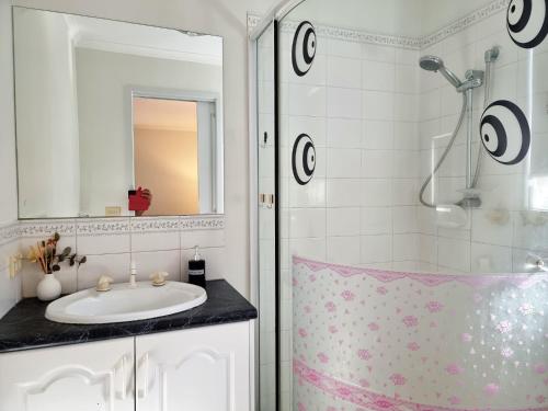 uma casa de banho com um lavatório e um chuveiro em Rosie House-Spacious comfortable Home em Melbourne