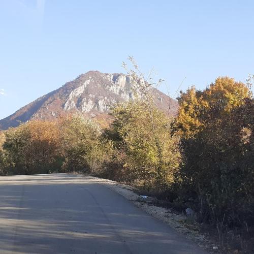 an empty road with a mountain in the background at Stefanovića kuća in Babušnica