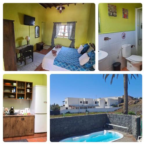 a collage of pictures of a bedroom and a bathroom at Casona La Orilla 1908 Tías in Tías