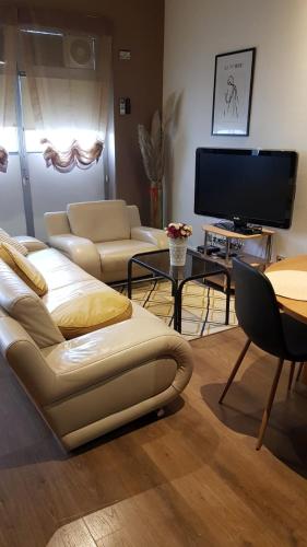 a living room with two couches and a flat screen tv at Gasperius apartments in Zagreb