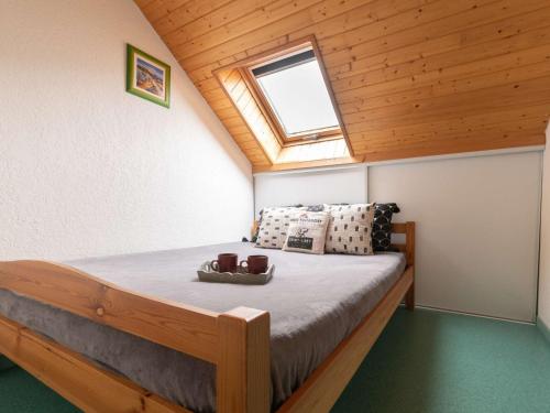 - une chambre avec un lit et une lucarne dans l'établissement Appartement calme, 8 personnes, proche centre, parking, Saint Lary Soulan - FR-1-296-169, à Saint-Lary-Soulan
