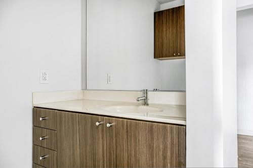 a bathroom with a sink and a mirror at E Cambridge 2BR w Gym WD nr Lechmere T BOS-636 in Boston