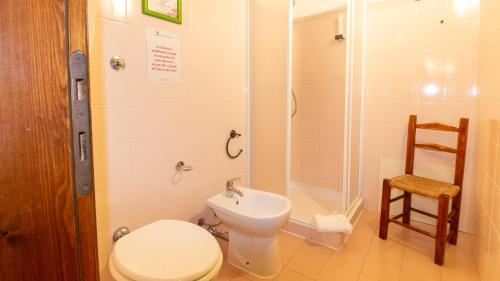 a bathroom with a toilet and a shower and a sink at Sa Mola in Bonarcado