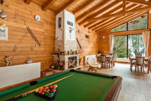 a billiard room with a pool table in a house at Pensiunea Popas in Apuseni in Răchiţele