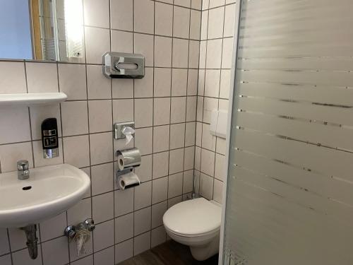 a bathroom with a toilet and a sink at Berghotel HARZ in Hahnenklee-Bockswiese