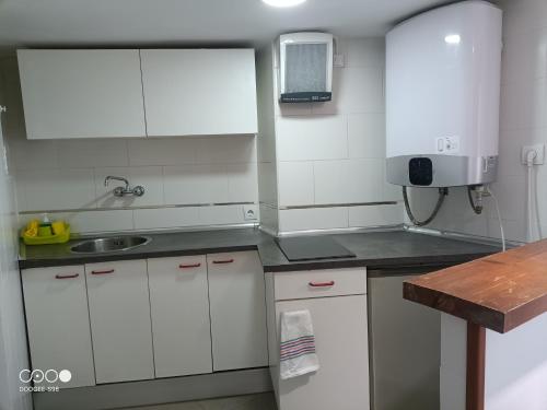 a small kitchen with white cabinets and a sink at VuT Dalia in Avila