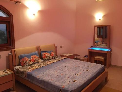 a bedroom with a large bed and a mirror at Villa Dina in Sharm El Sheikh