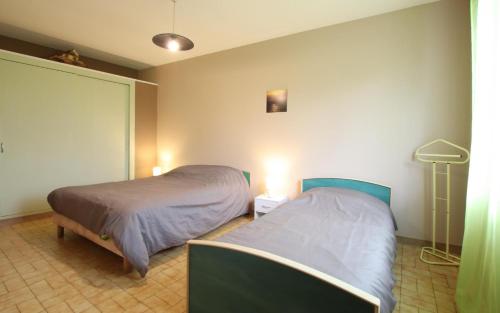 - une chambre avec 2 lits et une lampe au sol dans l'établissement Chez frutos, à Vielleségure