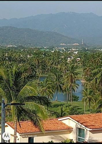a group of palm trees and a body of water at Villa del Palmar departemento in Manzanillo