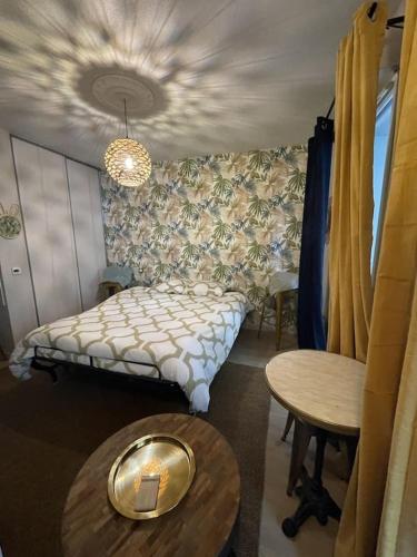 un salon avec un canapé et une table dans l'établissement STUDIO de Charme, CITY BED, LA ROCHELLE, à La Rochelle