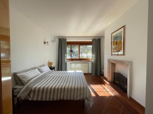 a bedroom with a bed and a fireplace at Botanea Guest House in Fonte Nuova