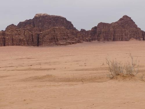 a view of a desert with large rock formations at Al Raha Luxury Camp in Wadi Rum