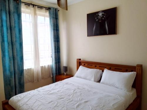 a bedroom with a bed and a window at Tranquil haven - spacious, cozy, 1 bedroom in Kisumu