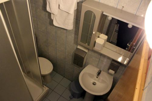 uma pequena casa de banho com lavatório e WC em Rooms Zebax em Sarajevo