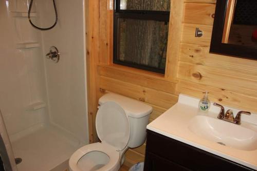 y baño con aseo y lavamanos. en Two Rivers Cabins - The Mountaintop en Brevard