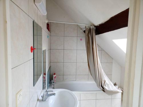 ein Badezimmer mit einem Waschbecken und einer Badewanne in der Unterkunft Terres de Saône in Écuelles