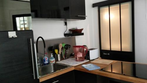 a kitchen with a sink and a counter with a blender at A la Tour des Rohan in Strasbourg