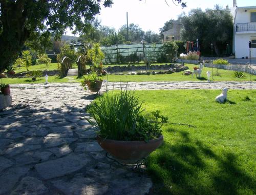 a garden with two potted plants in a yard at Quinta dos Tesouros in São Brás de Alportel