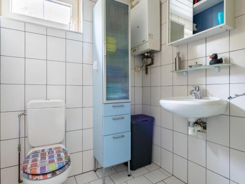 a bathroom with a toilet and a sink at Beautiful holiday home in Arendonk with garden in Arendonk