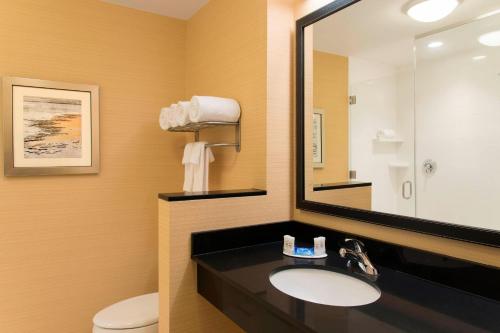 a bathroom with a sink and a mirror and a toilet at Fairfield Inn & Suites by Marriott Tampa Westshore/Airport in Tampa