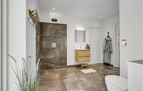 bagno con doccia e servizi igienici. di Cozy Home In Vordingborg With Jacuzzi a Vordingborg