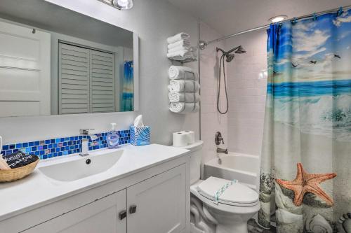 a bathroom with a sink and a toilet and a shower at Cozy Siesta Key Dream Inn Rental Less Than half Mi to Beach in Siesta Key