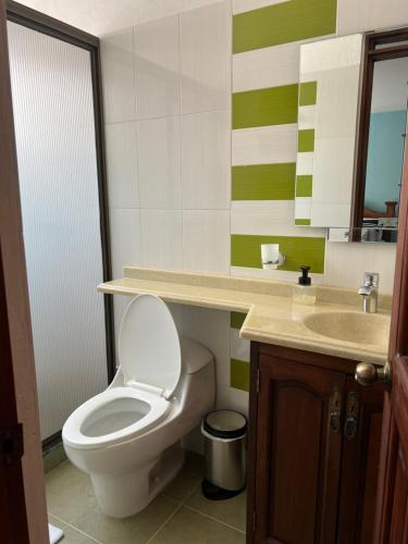 a bathroom with a toilet and a sink at Casa De Las Flores Hotel SPA in Villa de Leyva