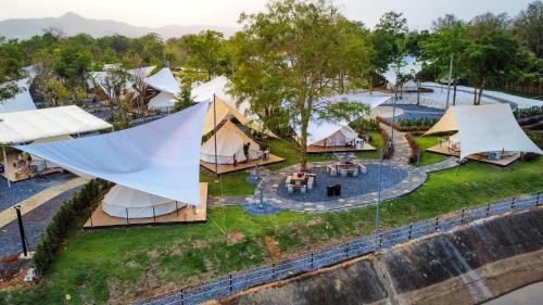 an aerial view of a group of tents at The Wild Khao Yai in Klang Dong
