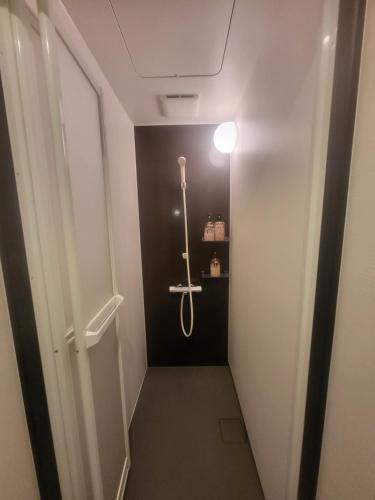 a hallway with a shower in a room at Hakuba Powder Lodge in Hakuba