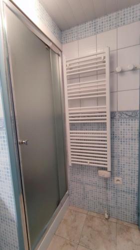 a shower with a glass door in a bathroom at Nadine & Didier in Le Mans