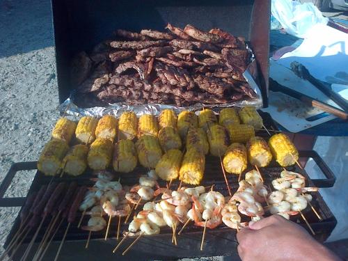 a grill with a bunch of meat and vegetables on it at Terrakota Apartments in Willemstad