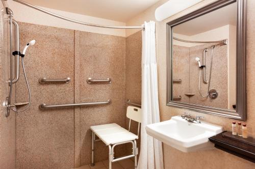 a bathroom with a sink and a shower at Wingate by Wyndham Chesapeake in Chesapeake