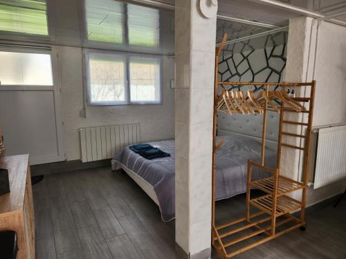 sypialnia z łóżkiem piętrowym i drabiną w obiekcie Studio, pas de collocation possible w mieście Warmeriville