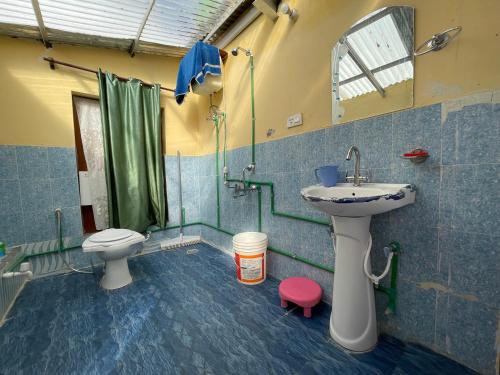 a bathroom with a sink and a toilet at SpitiDiaries Homestay in Kaza