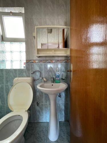 a bathroom with a toilet and a sink at Apartmani centar ulcinj in Ulcinj