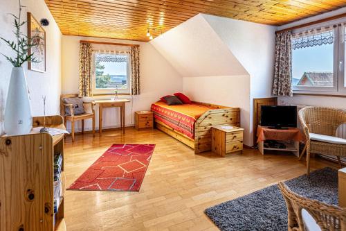 1 dormitorio con 1 cama y TV en una habitación en Möst, en Sankt Märgen