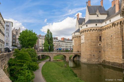 a bridge over a river next to a castle at Cerise Nantes La Beaujoire in Nantes