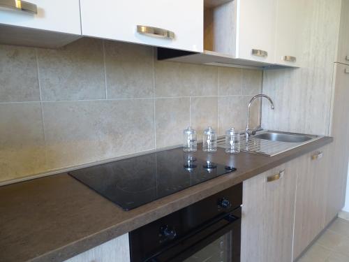 a kitchen with a sink and a counter top at Residence San Bull in Metaponto