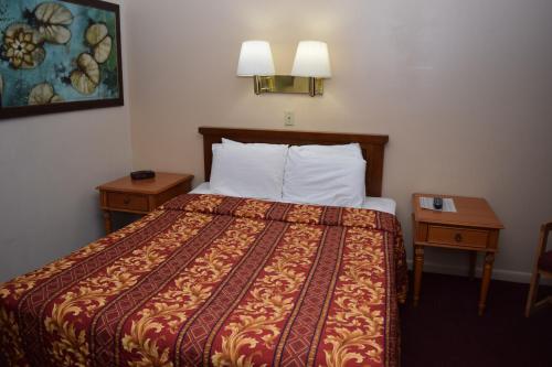 Habitación de hotel con 1 cama y 2 mesitas de noche en Knights Inn Oswego East, en Oswego