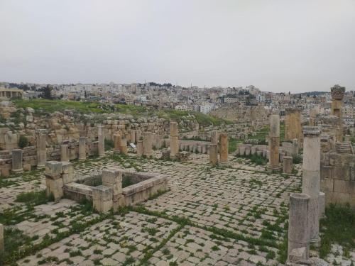 a view of the ruins of the ancient city at بيت الطبيعة nature house in Jerash