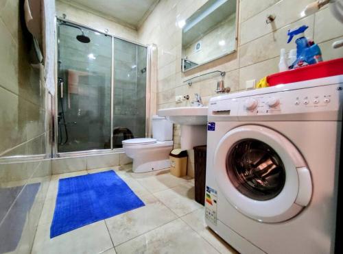 a bathroom with a washing machine and a toilet at kldiashvili apartment in Batumi